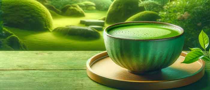 bowl of matcha with a serene and calm background